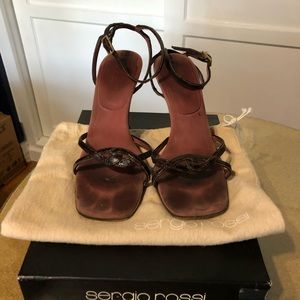 Sergio Rossi snakeskin ankle strap sandals.